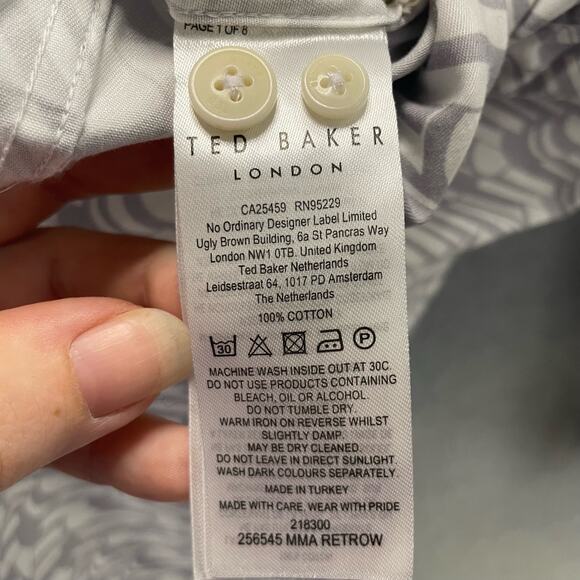 Ted Baker London Ruskin Retro Geo Print Long Sleeve Button Down Size 3X - Picture 5 of 6